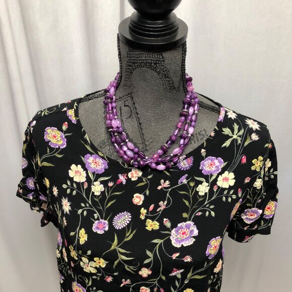 Lauren Conrad Black Floral Short Sleeve Top Womens Size Medium Blouse Romantic - Picture 2 of 8
